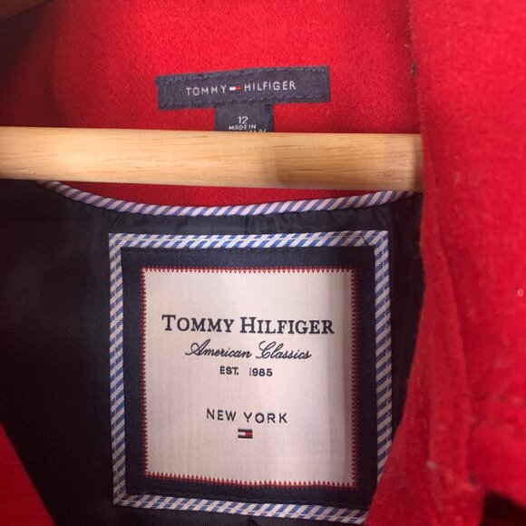 Tommy Hilfiger American Classic Red Double Breasted 60% Wool Pea Coat in Size 12 - Picture 6 of 9